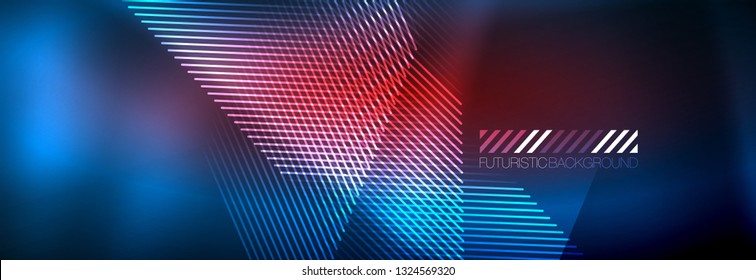 Neon glowing techno lines, hi-tech futuristic abstract background template with lines. Vector illustration