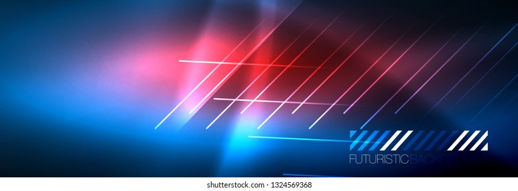 Líneas tecno brillantes neón, plantilla de fondo abstracto de alta tecnología futurista con líneas. Ilustración del vector