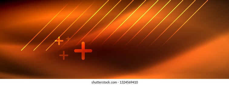 Neon glowing techno lines, hi-tech futuristic abstract background template with lines. Vector illustration