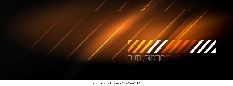 Neon glowing techno lines, hi-tech futuristic abstract background template with lines. Vector illustration