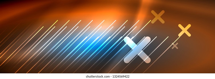 Líneas tecno brillantes neón, plantilla de fondo abstracto de alta tecnología futurista con líneas. Ilustración del vector