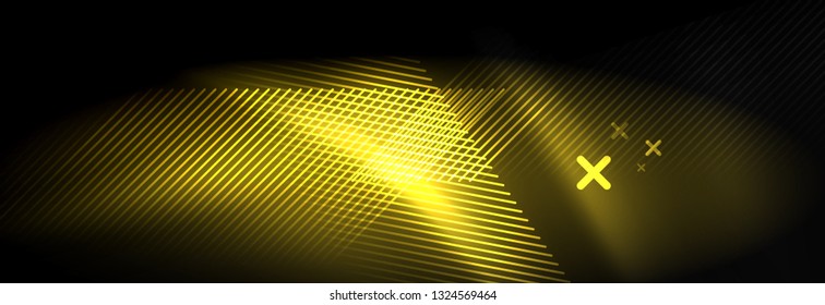 Neon glowing techno lines, hi-tech futuristic abstract background template with lines. Vector illustration