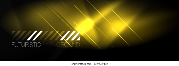 Neon glowing techno lines, hi-tech futuristic abstract background template with lines. Vector illustration