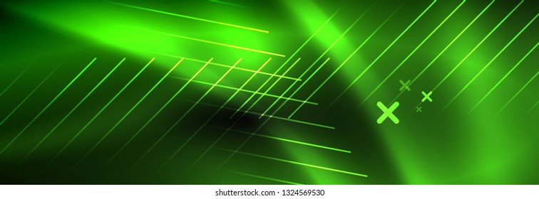 Neon glowing techno lines, hi-tech futuristic abstract background template with lines. Vector illustration