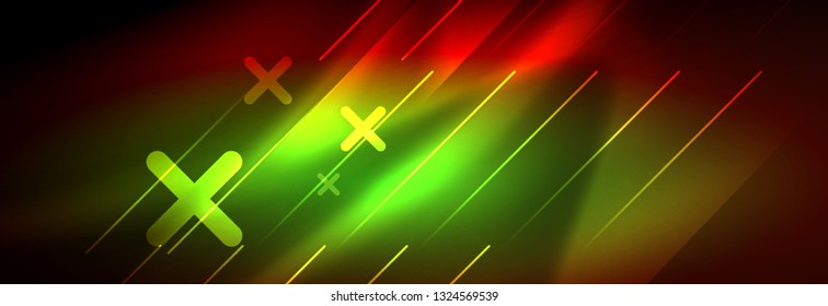 Neon leuchtende Techno-Linien, High-Tech-futuristische abstrakte Hintergrundvorlage mit Linien. Vektorgrafik