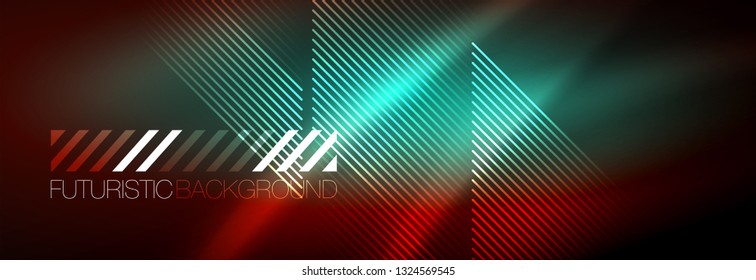 Neon glowing techno lines, hi-tech futuristic abstract background template with lines. Vector illustration