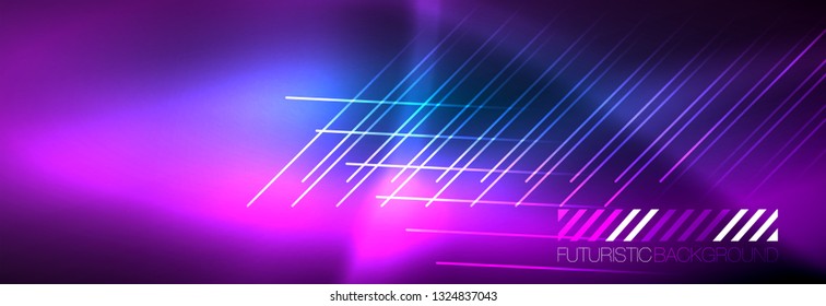 Neon glowing techno lines, hi-tech futuristic abstract background template with lines. Vector illustration