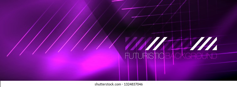 Neon glowing techno lines, hi-tech futuristic abstract background template with lines. Vector illustration