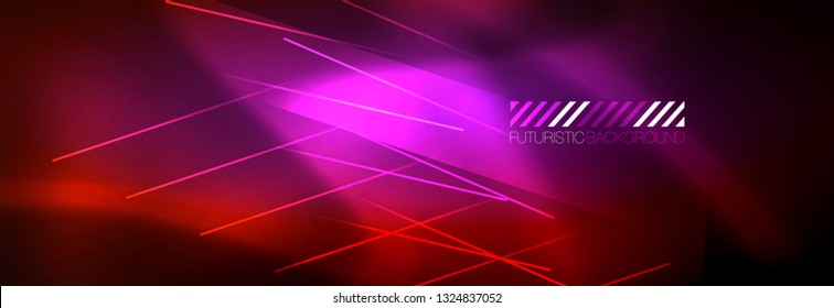 Neon glowing techno lines, hi-tech futuristic abstract background template with lines. Vector illustration