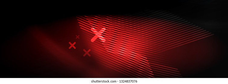 Neon glowing techno lines, hi-tech futuristic abstract background template with lines. Vector illustration