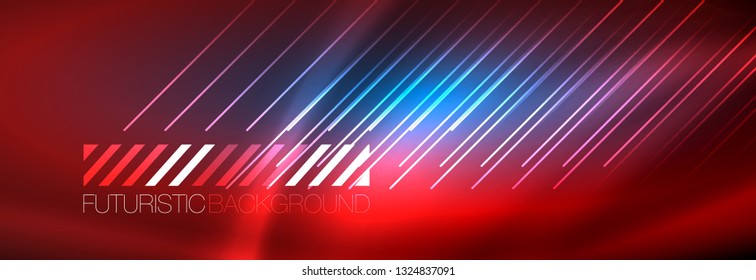 Neon glowing techno lines, hi-tech futuristic abstract background template with lines. Vector illustration