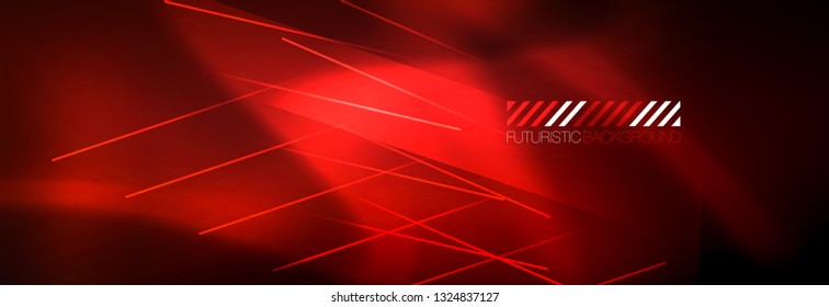 Neon glowing techno lines, hi-tech futuristic abstract background template with lines. Vector illustration
