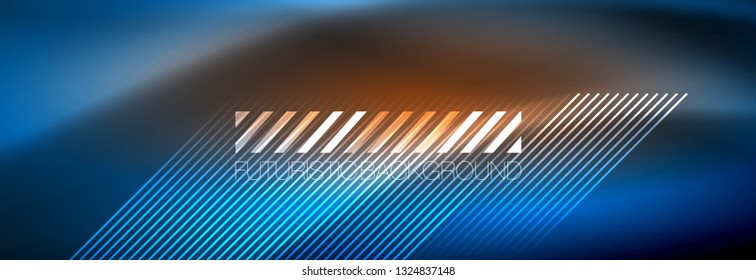 Neon glowing techno lines, hi-tech futuristic abstract background template with lines. Vector illustration