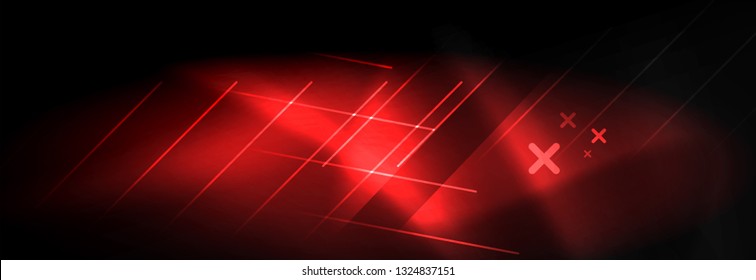 Neon glowing techno lines, hi-tech futuristic abstract background template with lines. Vector illustration