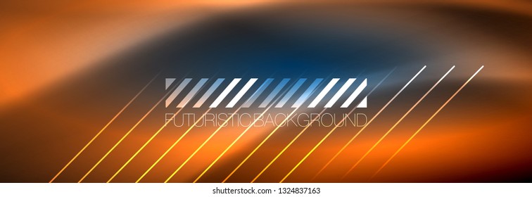 Líneas tecno brillantes neón, plantilla de fondo abstracto de alta tecnología futurista con líneas. Ilustración del vector