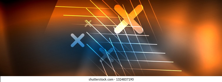 Neon glowing techno lines, hi-tech futuristic abstract background template with lines. Vector illustration