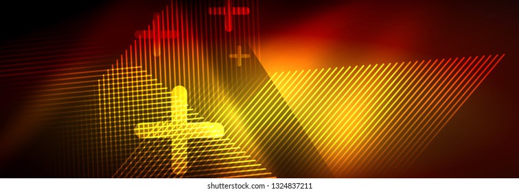 Neon glowing techno lines, hi-tech futuristic abstract background template with lines. Vector illustration