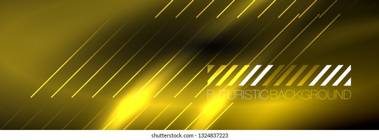 Neon glowing techno lines, hi-tech futuristic abstract background template with lines. Vector illustration