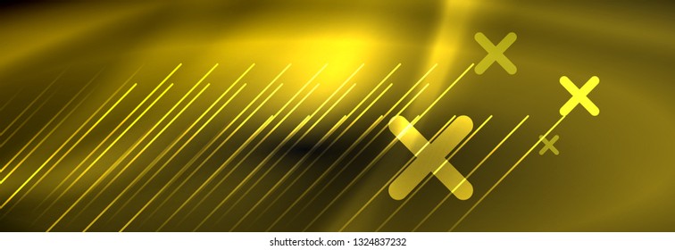 Neon glowing techno lines, hi-tech futuristic abstract background template with lines. Vector illustration