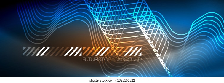 Líneas tecno brillantes de neón, plantilla de fondo abstracto de alta tecnología futurista con formas cuadradas