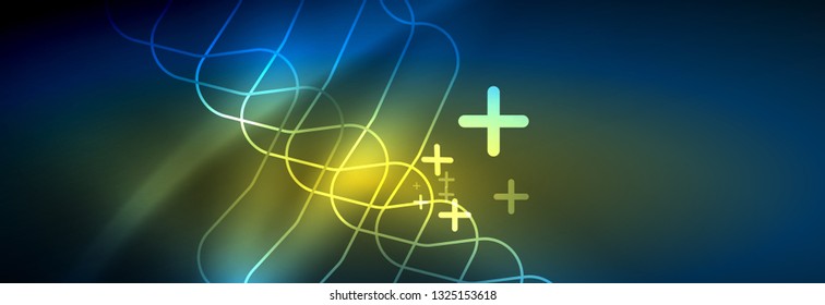 Neon glowing techno lines, hi-tech futuristic abstract background template with square shapes