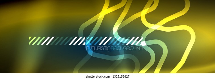 Neon glowing techno lines, hi-tech futuristic abstract background template with square shapes