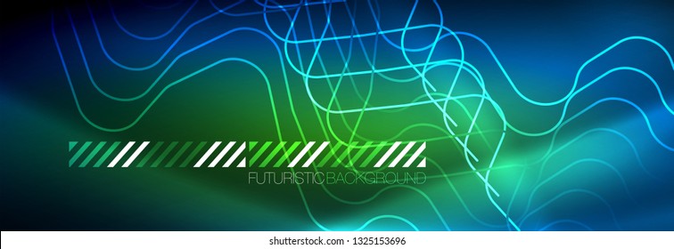 Neon glowing techno lines, hi-tech futuristic abstract background template with square shapes