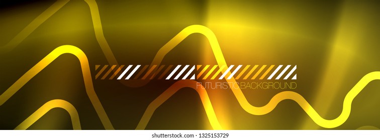 Neon glowing techno lines, hi-tech futuristic abstract background template with square shapes