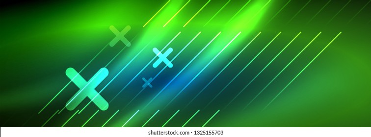 Neon glowing techno lines, hi-tech futuristic abstract background template with lines. Vector illustration
