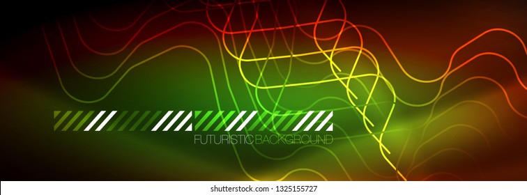 Líneas tecno brillantes de neón, plantilla de fondo abstracto de alta tecnología futurista con formas cuadradas