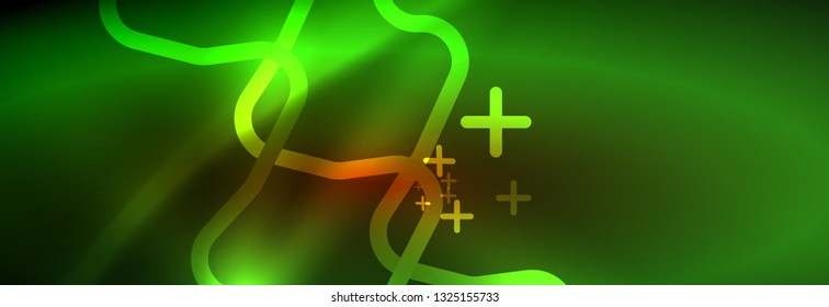 Neon glowing techno lines, hi-tech futuristic abstract background template with square shapes