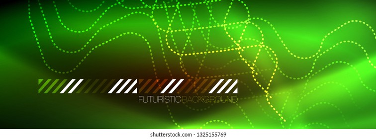 Neon glowing techno lines, hi-tech futuristic abstract background template with square shapes