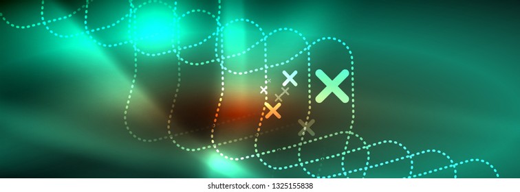 Neon glowing techno lines, hi-tech futuristic abstract background template with square shapes
