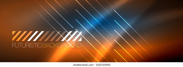 Líneas tecno brillantes neón, plantilla de fondo abstracto de alta tecnología futurista con líneas. Ilustración del vector