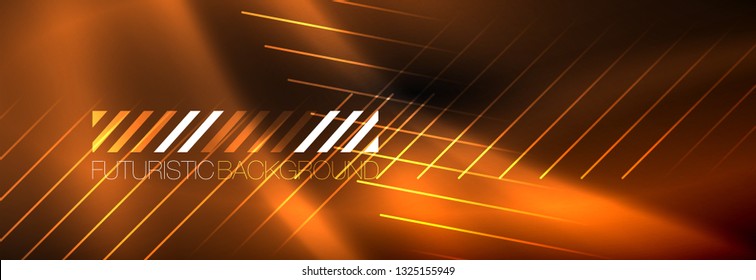 Líneas tecno brillantes neón, plantilla de fondo abstracto de alta tecnología futurista con líneas. Ilustración del vector