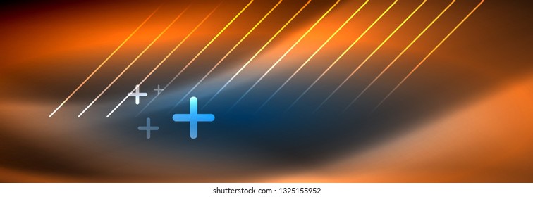 Líneas tecno brillantes neón, plantilla de fondo abstracto de alta tecnología futurista con líneas. Ilustración del vector