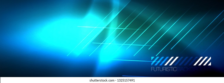 Neon glowing techno lines, hi-tech futuristic abstract background template with lines. Vector illustration