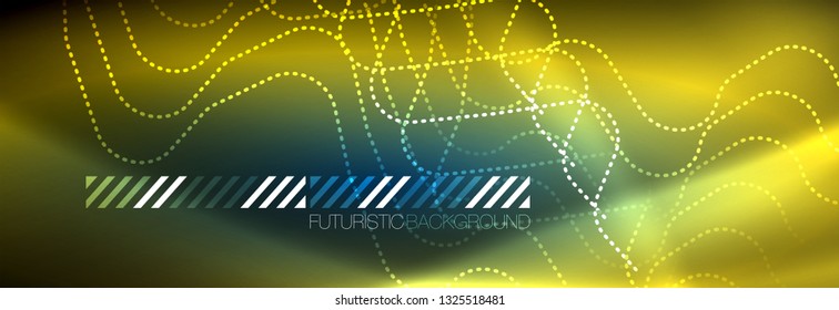 Líneas tecno brillantes de neón, plantilla de fondo abstracto de alta tecnología futurista con formas cuadradas