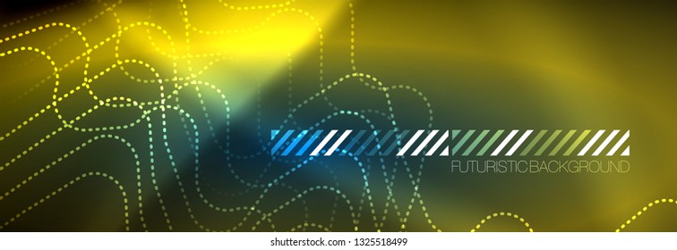 Neon glowing techno lines, hi-tech futuristic abstract background template with square shapes