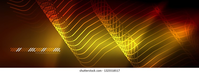 Neon glowing techno lines, hi-tech futuristic abstract background template with square shapes