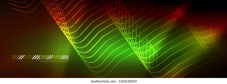 Neon glowing techno lines, hi-tech futuristic abstract background template with square shapes