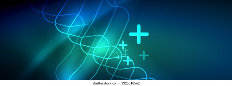 Neon glowing techno lines, hi-tech futuristic abstract background template with square shapes