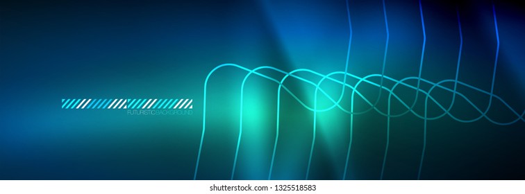 Neon glowing techno lines, hi-tech futuristic abstract background template with square shapes