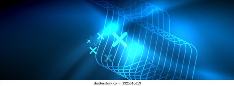 Neon glowing techno lines, hi-tech futuristic abstract background template with square shapes