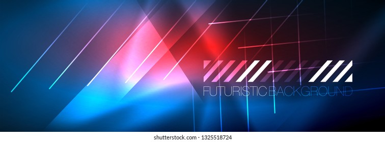 Neon glowing techno lines, hi-tech futuristic abstract background template with lines. Vector illustration