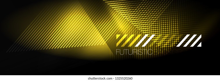 Neon glowing techno lines, hi-tech futuristic abstract background template with lines. Vector illustration