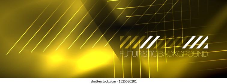 Neon glowing techno lines, hi-tech futuristic abstract background template with lines. Vector illustration