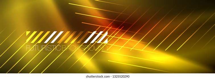 Neon glowing techno lines, hi-tech futuristic abstract background template with lines. Vector illustration