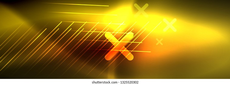 Neon glowing techno lines, hi-tech futuristic abstract background template with lines. Vector illustration