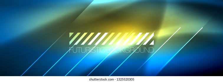 Neon glowing techno lines, hi-tech futuristic abstract background template with lines. Vector illustration